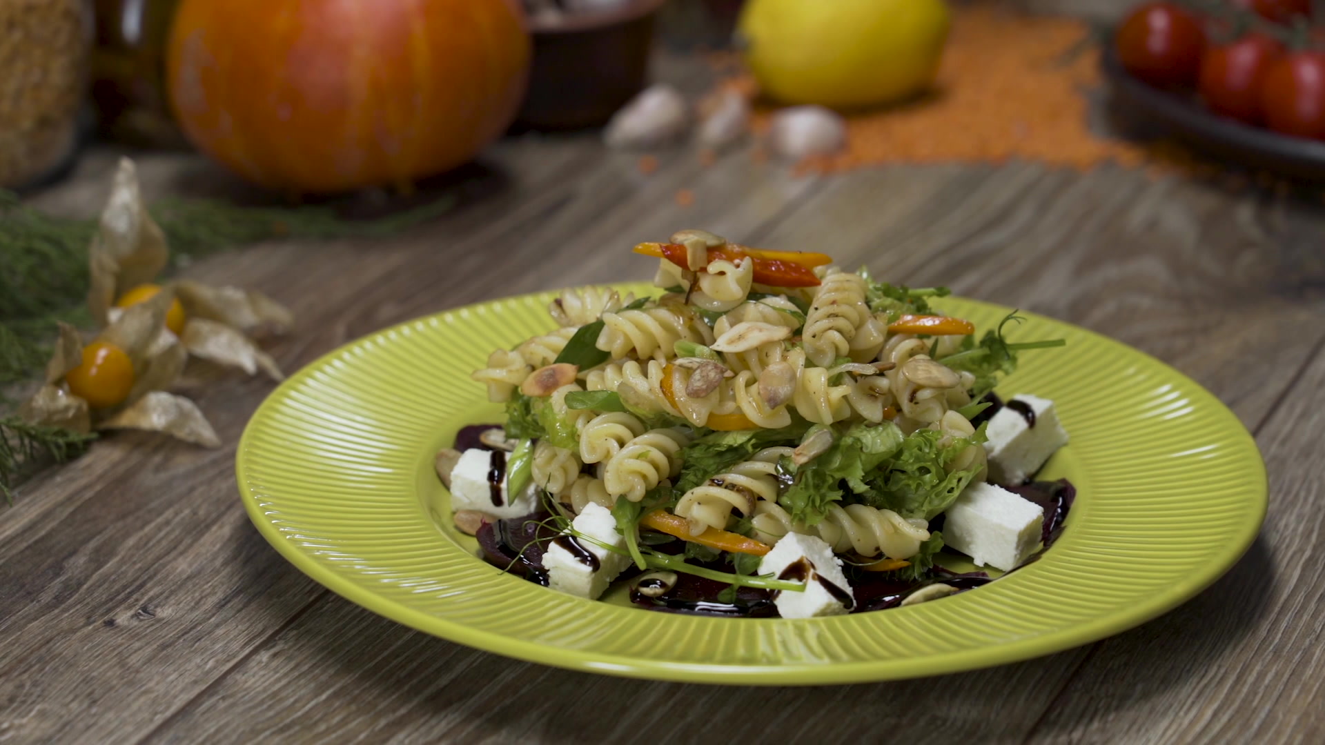 Fusilli with beetroot and feta