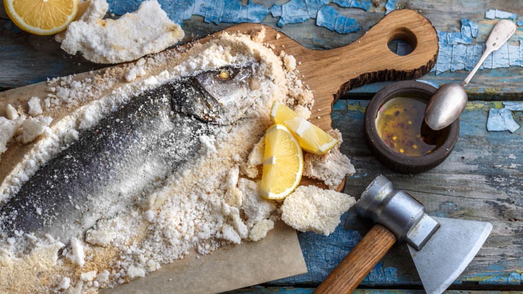 Sea bass encrusted in salt